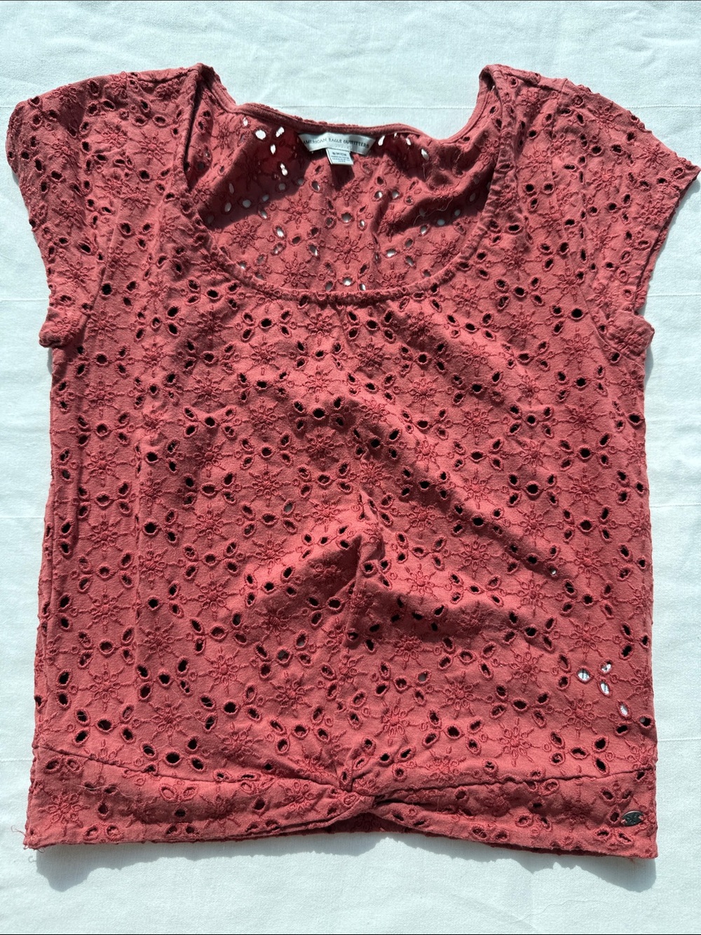 American Eagle Outfitters Eyelet Short Sleeve Top - Dusty Rose